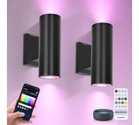 Aigostar Aplique Pared Exterior LED Inteligente Bluetooth Mesh, Foco Exterior RGB + CCT Regulable, 9.8W 840LM IP65 Impermeable Aluminio con Mando para Jardín y Terraza, Pack de 2