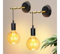 Aigostar Aplique pared interior, lampara pared interior E27 con diseño de enrollado. Aplique de metal negro, Max.40W. Pack 2 Uds. Bombilla no incluida