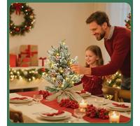 Aigostar Árbol de Navidad Blanco 50cm con Luces, Decorado con Nieve Artificial, Piñas y Bayas, para Salón o Dormitorio