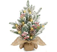 Aigostar Árbol de Navidad con Luces Incorporadas 35cm, Árbol de Navidad Pequeño Decorado con Nieve Artificial, Piñas y Frutos Rojos, Ideal para Salón, Dormitorio o Habitación Infantil
