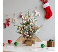 Aigostar Árbol de Navidad con Luces Incorporadas 35cm, Árbol de Navidad Pequeño Decorado con Nieve Artificial, Piñas y Frutos Rojos, Ideal para Salón, Dormitorio o Habitación Infantil