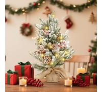 Aigostar Árbol de Navidad con Luces Incorporadas 50cm， Árbol de Navidad Pequeño Decorado con Nieve Artificial， Piñas y Frutos Rojos， Ideal para Salón， Dormitorio o Habitación Infantil