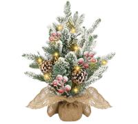 Aigostar Árbol de Navidad con Luces Incorporadas 50cm, Árbol de Navidad Pequeño Decorado con Nieve Artificial, Piñas y Frutos Rojos, Ideal para Salón, Dormitorio o Habitación Infantil