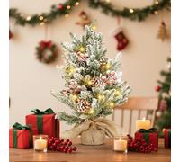 Aigostar Árbol de Navidad con Luces Incorporadas 50cm， Árbol de Navidad Pequeño Decorado con Piñas， Nieve Artificial y Frutos Rojos， Ideal para Dormitorio， Salón o Habitación Infantil