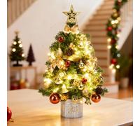 Aigostar Árbol de Navidad Pequeño con Luces Incorporadas, Mini Christmas Tree 60cm con Adornos Colgantes y Guirnalda Lluces, Ideal para la Decoración Navideña del Interior del Hogar