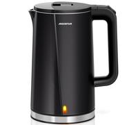 Aigostar Aubery - Hervidores de agua eléctricos Acero Inoxidable, 1,7litros, 2200W, Doble Protección Contra El Escaldado, Ebullición Rápida, sin BPA, Negro