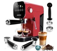 Aigostar Barista - Cafetera Espresso y Capuccino, Compatible con cápsulas y café molido, 20 Bares, Panel Táctil Digital, 1 o 2 tazas, Máquina de café con espumador de leche, 0.9L, 1350W, Inox, Rojo