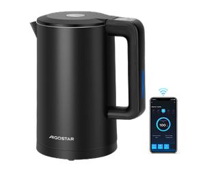 Aigostar Benjamin Smart - Hervidor de Agua Inteligente Temperatura Regulable de 40°C a 100°C, Control Wifi, Alexa y Google Home. Doble Pared de Acero Inoxidable, 2200W, 1, 7L, Mantener Caliente 24 hor
