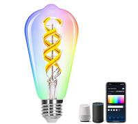 Aigostar Bombilla Inteligente Alexa, Bombilla LED E27 RGBW 4.9W 420LM, Bombilla WIFI ST64 2700K, Bombilla Vintage Compatible con Alexa/Google Home, Bombilla Filamento Luz Cálida, 1 Unidad.