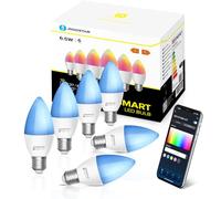 Aigostar Bombilla Inteligente E27 Bombilla Alexa LED 6.5W Bombillas Wifi RGB & 2700K-6500K Regulable, Sincronización con la música, Conexión rápida, compatible con Alexa y Google Home, 6 Unidades