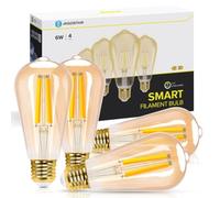 Aigostar Bombilla Inteligente E27 Edison Bombilla Alexa 6W 806LM Bombillas Vintage WIFI ST64 Bombillas Filamento Regulable 2700K-6500K, compatible con Alexa/Google Home. ámbar 4 pack