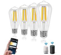 Aigostar Bombilla Inteligente E27 Edison Bombilla Alexa 6W ST64 (Transparente, 6W，CCT，4 Pack)