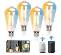 Aigostar Bombilla Inteligente E27 Edison Lâmpada Alexa 6W 806LM Bombilla Vintage WIFI ST64 Lâmpada Filamento Regulable 2700K-6500K, compatible con Alexa/Google Home. ámbar 4 pack