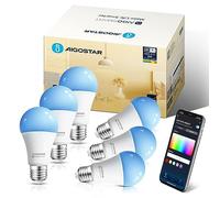 Aigostar Bombilla Inteligente E27 WiFi LED RGB 9W 806LM Regulable (2700K-6500K), Compatible con Alexa y Google Home, Sincronización con Música, Conexión Rápida, 6 Uds