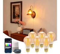 Aigostar Bombilla Inteligente LED Vintage Edison E27 Filamento Regulable 6W 806LM WiFi A60 2700K-6500K, compatible con Alexa y Google Home, ámbar, 6 Uds