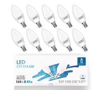 Aigostar - Bombilla LED C37, Forma de Vela, E14 Casquillo Fino, 6W Equivalente a 42W, Blanco Frio 6500K, 510 Lúmenes, CRI> 80, No regulable, Pack 10 uds