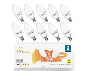 Aigostar - Bombilla LED C37, Forma de Vela, E14 Casquillo Fino, 6W Equivalente a 42W, Luz Calida 3000K, 510 Lúmenes, CRI mas de 80, No regulable, Pack 10 uds