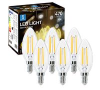 Aigostar Bombilla LED E14 Vela Edison, 4W Equivalente a 40W, Luz Cálida 2700K, 470 Lúmenes, Bombilla LED Vintage Decorativa C35 de Filamento, No Regulable, Cristal transparente, Pack 6