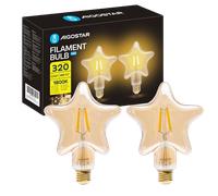 Aigostar - Bombilla LED E27 4W, Luz Cálida 1800K, 320 Lúmenes, Decorativa: Estrella, Bombilla Vintage de Tipo Edison con Filamento, Color ámbar, No regulable, Pack 2 Uds