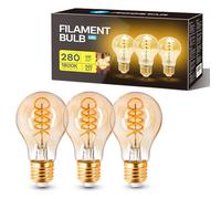 Aigostar - Bombilla LED E27 4W, Modelo A60, Luz Cálida 1800K, 280 Lúmenes, Bombilla vintage de Tipo Edison Con filamento y Vidrio ámbar, Bombilla Decorativa, No Regulable, Pack de 3 Uds