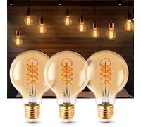 Aigostar Bombilla LED E27 4W, Modelo G80, Luz Cálida 1800K, 280 Lúmenes, Bombilla vintage de Tipo Edison Con filamento y Vidrio ámbar, Bombilla Decorativa, No Regulable, Pack de 3 Uds