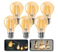 Aigostar - Bombilla LED E27 Edison, 10W Equivalente a 77W, Blanco Cálido 2200K, 1100 Lúmenes, Bombilla LED Vintage Decorativa A60 de Filamento, No Regulable, Cristal ámbar, Pack 6