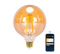 Aigostar Bombilla LED inteligente. Bombilla Alexa LED vintage, G125 Ámbar tipo globo, 6W, 806 LM, regulable cálida a fría 2700K a 6500K, casquillo E27. Compatible con Alexa y Google home