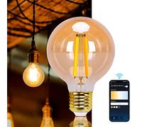 Aigostar Bombilla LED inteligente. Bombilla Alexa LED vintage, G80 Ámbar tipo globo, 6W, 806 LM, regulable cálida a fría 2700K a 6500K, casquillo E27. Compatible con Alexa y Google home, 1 Unidad