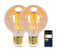 Aigostar Bombilla LED inteligente. Bombilla Alexa LED vintage, G80 Ámbar tipo globo, 6W, 806 LM, regulable cálida a fría 2700K a 6500K, casquillo E27. Compatible con Alexa y Google home, 2 Unidads