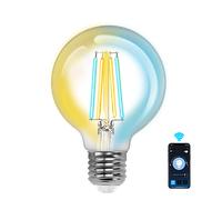 Aigostar Bombilla LED inteligente. Bombilla Alexa LED vintage, G80 Transparente tipo globo, 6W 850LM E27, regulable cálida a fría 2700K a 6500K. Compatible con Alexa y Google home
