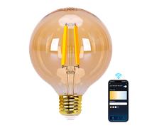 Aigostar Bombilla LED inteligente. Bombilla Alexa LED vintage, G95 Ámbar tipo globo, 6W, 806 LM, regulable cálida a fría 2700K a 6500K, casquillo E27. Compatible con Alexa y Google home