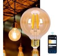 Aigostar Bombilla LED inteligente. Bombilla Alexa LED vintage, G95 Ámbar tipo globo, 6W, 806 LM, regulable cálida a fría 2700K a 6500K, casquillo E27. Compatible con Alexa y Google home, 1 Unidad