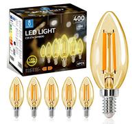 Aigostar Bombilla LED vela Edison, 4W Equivalente a 35W, Casquillo Fino E14, Luz Cálida 2200K, 400 Lúmenes, Bombilla LED Vintage Decorativa C35 de Filamento, No Regulable, Cristal ámbar, Pack 6