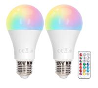 Aigostar Bombillas Colores RGBW, 12W con Mando a Distancia. Bombillas LED E27 4 modos, 5 niveles de brillo, 15 colores ajustables para Hogar, Decoración, Bar, Fiesta. 2Uds