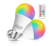 Aigostar Bombillas Colores RGBW, 8W con Mando a Distancia. Bombillas LED E27 4 modos, 5 niveles de brillo, 15 colores ajustables para Hogar, Decoración, Bar, Fiesta. 2Uds