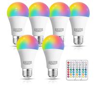 Aigostar Bombillas Colores RGBW, 8W con Mando a Distancia. Bombillas LED E27 4 modos, 5 niveles de brillo, 15 colores ajustables para Hogar, Decoración, Bar, Fiesta. 6Uds