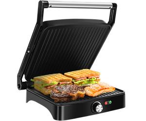Aigostar Calore 30HHK - Parrilla Eléctrica, Sandwichera y máquina de panini, Regulador de temperatura, Grill de doble cara, Apertura 180º, Placa superior flotante, 1800 W, Libre de BPA