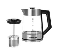 Aigostar Ceramia - Hervidor Eléctrico Multifunción 1.7L | Acero Inoxidable/Cristal con Infusor y revestimiento cerámico. Control Táctil . 2200W