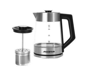 Aigostar Ceramia - Hervidor Eléctrico Multifunción 1.7L | Acero Inoxidable/Cristal con Infusor y revestimiento cerámico. Control Táctil . 2200W