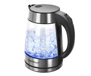 Aigostar Chubby - Hervidor de Agua Eléctrico de Vidrio Borosilicato, Hervidora de Cristal Acero Inoxidable con Iluminación LED, 1,7 litros, 2200 W. Libre de BPA