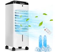 Aigostar Climatizador Evaporativo 4 en 1, con Mando a Distancia, 3 Modos y 3 Velocidades, Climatizador Portatil con Ventilador Humidificador Purificador, Temporizador 12 Horas, 3,5 L, 2 Cajas de Hielo