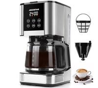 Aigostar Cora - Cafetera de goteo, Programable 24h, 1,5L, Pantalla LCD, Cafetera filtro 14 tazas, Acero inoxidable, 1000W, Ajuste de intensidad, Antigoteo, AutoLimpieza, Mantenimiento de calor, Negro