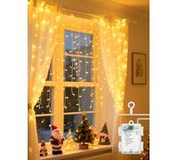 Aigostar Cortina de Luces, 3x5m 100 Luces de Cadena de Cortina, Luces Led Pilas 8 Modos de Luz, IP44 Impermeable, para Navidad, Decoracion Exteriores Interiores, Dormitorio, Fiestas(Blanco Cálido)