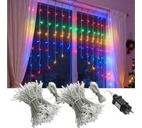 Aigostar Cortina de Luces Navidad, 3m+3m*1m 200LED RGBY Guirnaldas Luces con Adaptador, 8 Modos Cortina de Luces con Temporizador, IP44 Impermeable Luces de Hadas, 2Uds