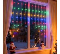 Aigostar Cortina de Luces Navidad con Control Remoto, 3m+3m*1m 200LED Guirnaldas Luces con Adaptador, 8 Modos Cortina de Luces con Temporizador, IP44 Impermeable Luces de Hadas (RGB Luz de color)