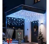 Aigostar Cortina Luces Navidad Exterior Solares - 3M+5M*0.4M, 100 LED, 8 Modos, Luz Blanca Fría - Cortinas de Luz Navidad Exterior, IP65 para Jardín, Balcón, Fiestas