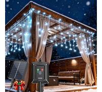 Aigostar Cortina Luces Navidad Exterior Solares - 3M+5M*0.4M, 100 LED, 8 Modos, Luz Blanca Fría - Luz Navidad Exterior, IP65 para Jardín, Balcón, Fiestas