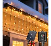 Aigostar Cortina Luces Navidad para Exterior Solares, 3M+5M*0.4M 100 LED 8 Modos, Cortinas de Luz Navidad Exterior, IP65, Visualización del nivel de batería, para Bodas, Fiestas. Blanco Cálido