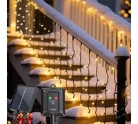 Aigostar Cortina Luces Navidad para Exterior Solares, 3M+5M*0.4M 100 LED 8 Modos, Cortinas de Luz Navidad Exterior, IP65, Visualización del nivel de batería, para Bodas, Fiestas. Blanco Cálido