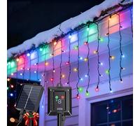 Aigostar Cortina Luces Navidad para Exterior Solares, 3M+5M*0.4M 100 LED 8 Modos, Cortinas de Luz Navidad Exterior, IP65, Visualización del nivel de batería, para Bodas, Fiestas. RGB